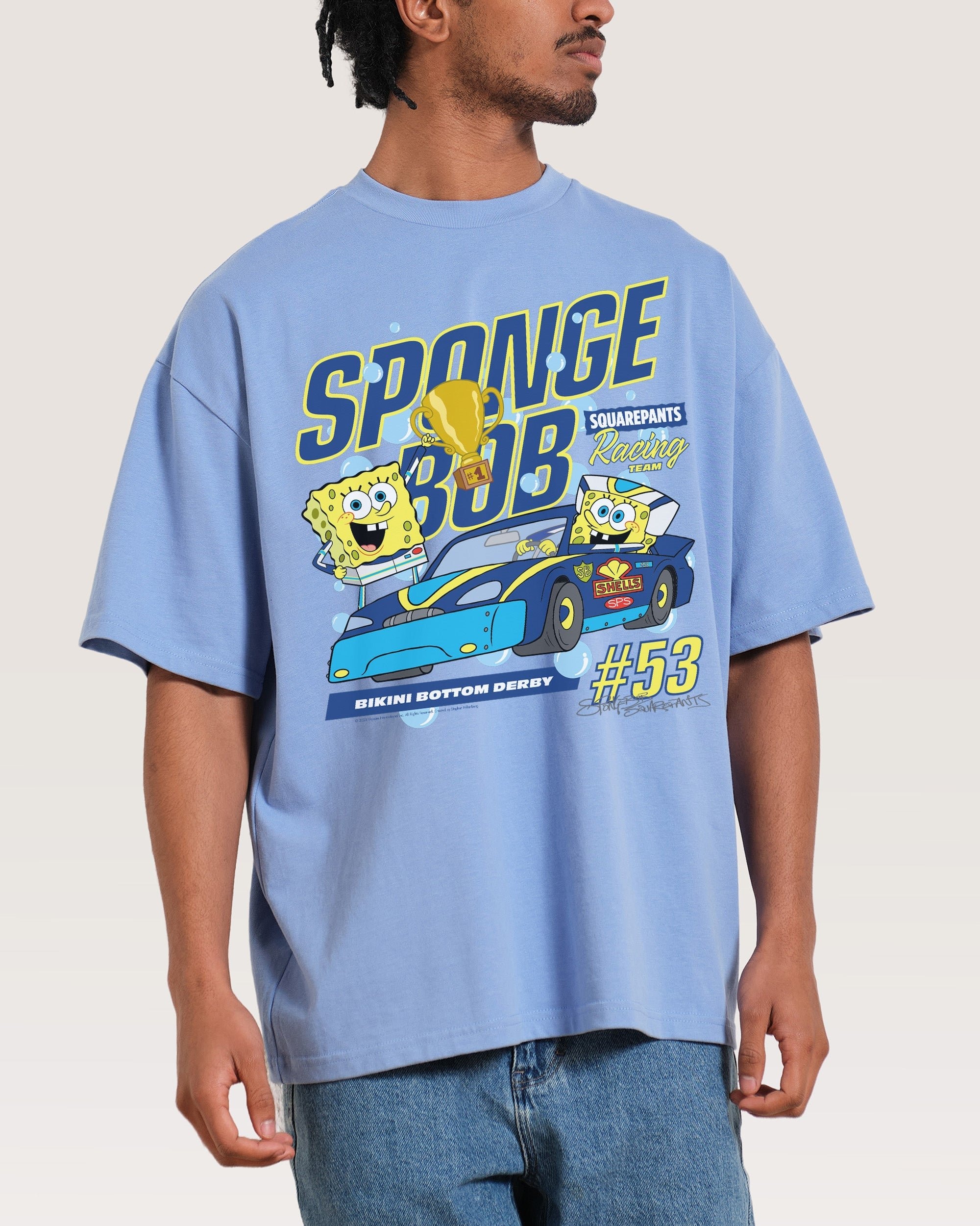 SpongeBob Racing Oversized T-Shirt Unisex 90s Boxy Fit 100% Combed Cotton