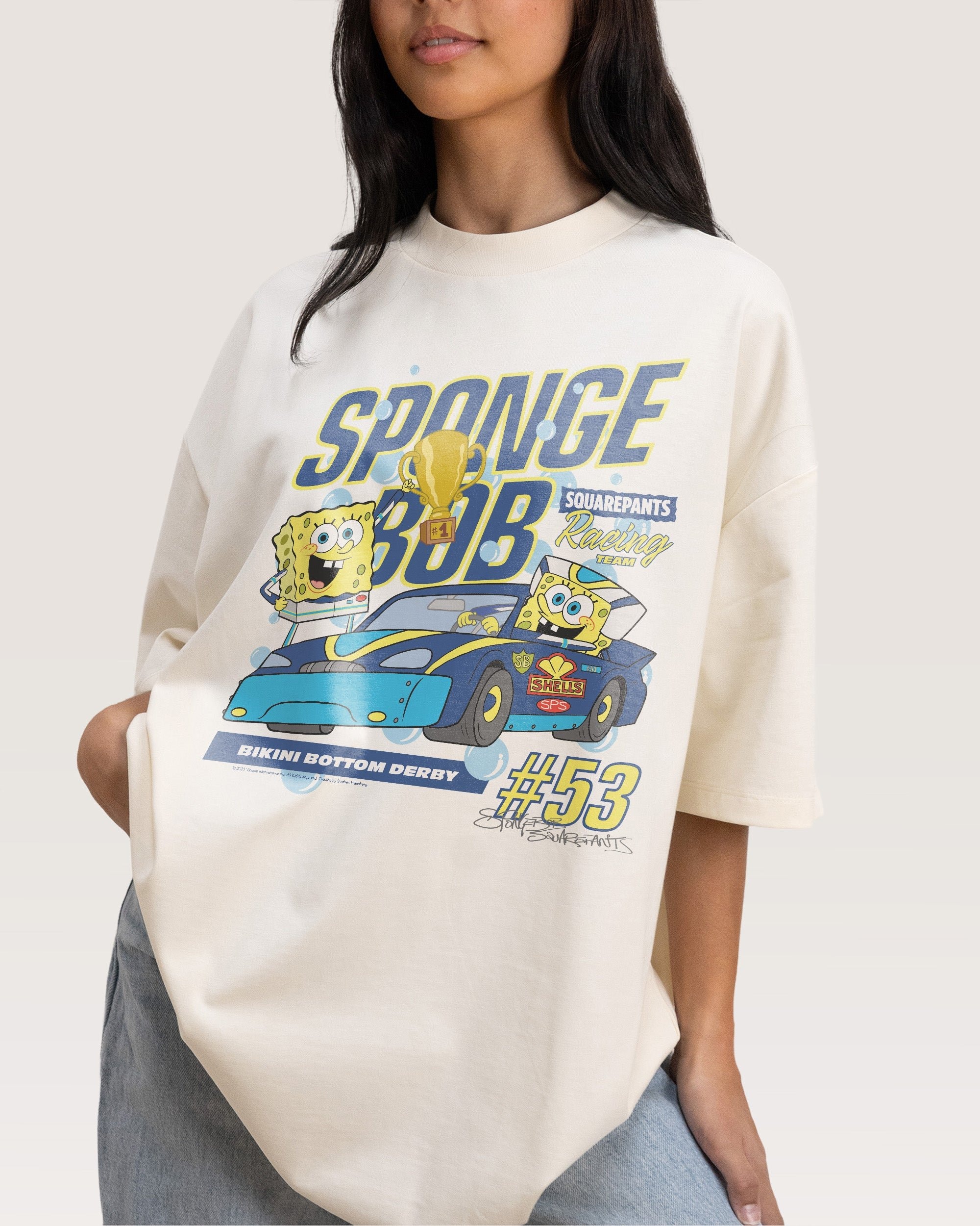 SpongeBob Racing Oversized T-Shirt Unisex 90s Boxy Fit 100% Combed Cotton