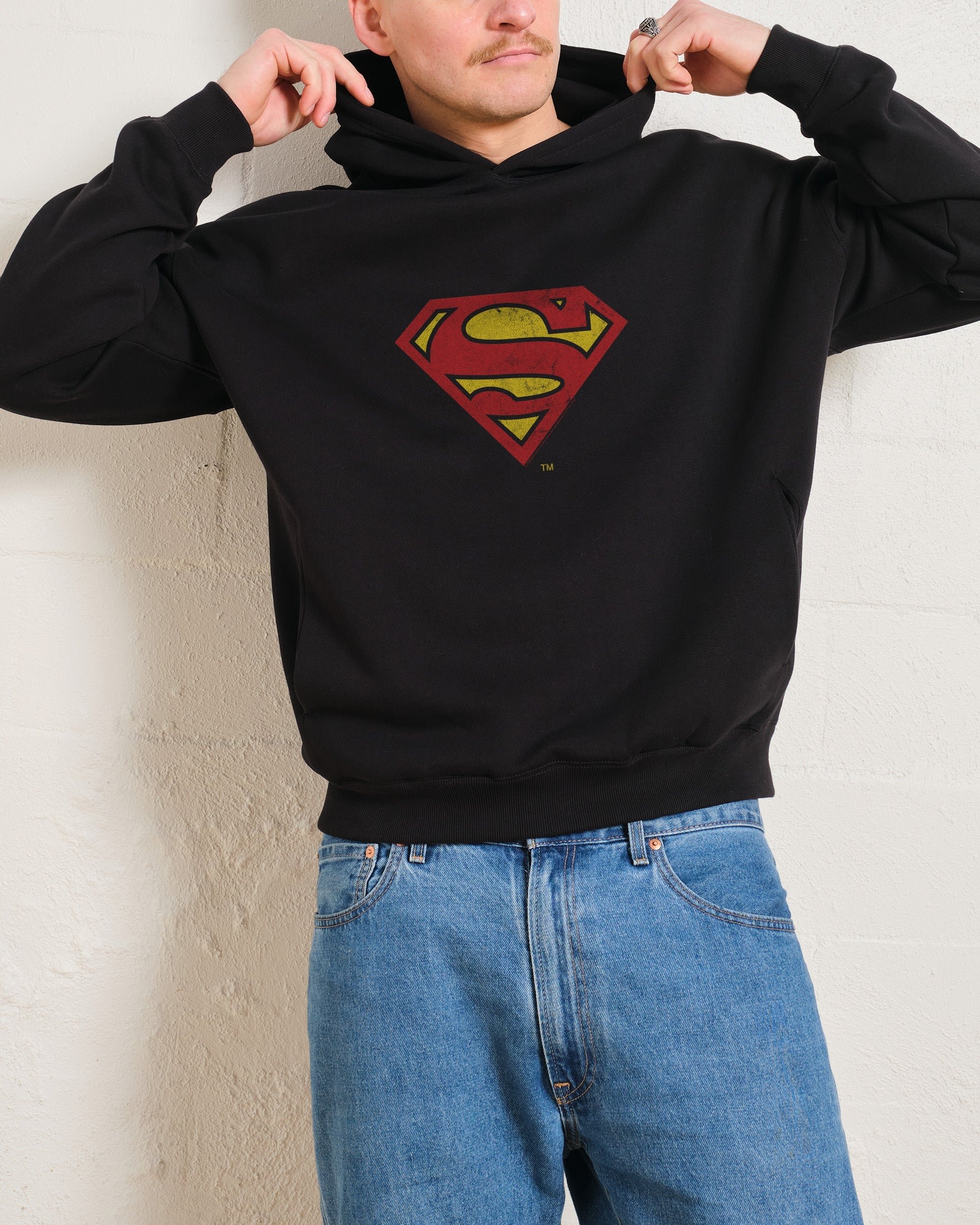 Superman Classic Logo Unisex Hoodie - 90s Boxy Fit, 340gsm Cotton-Poly