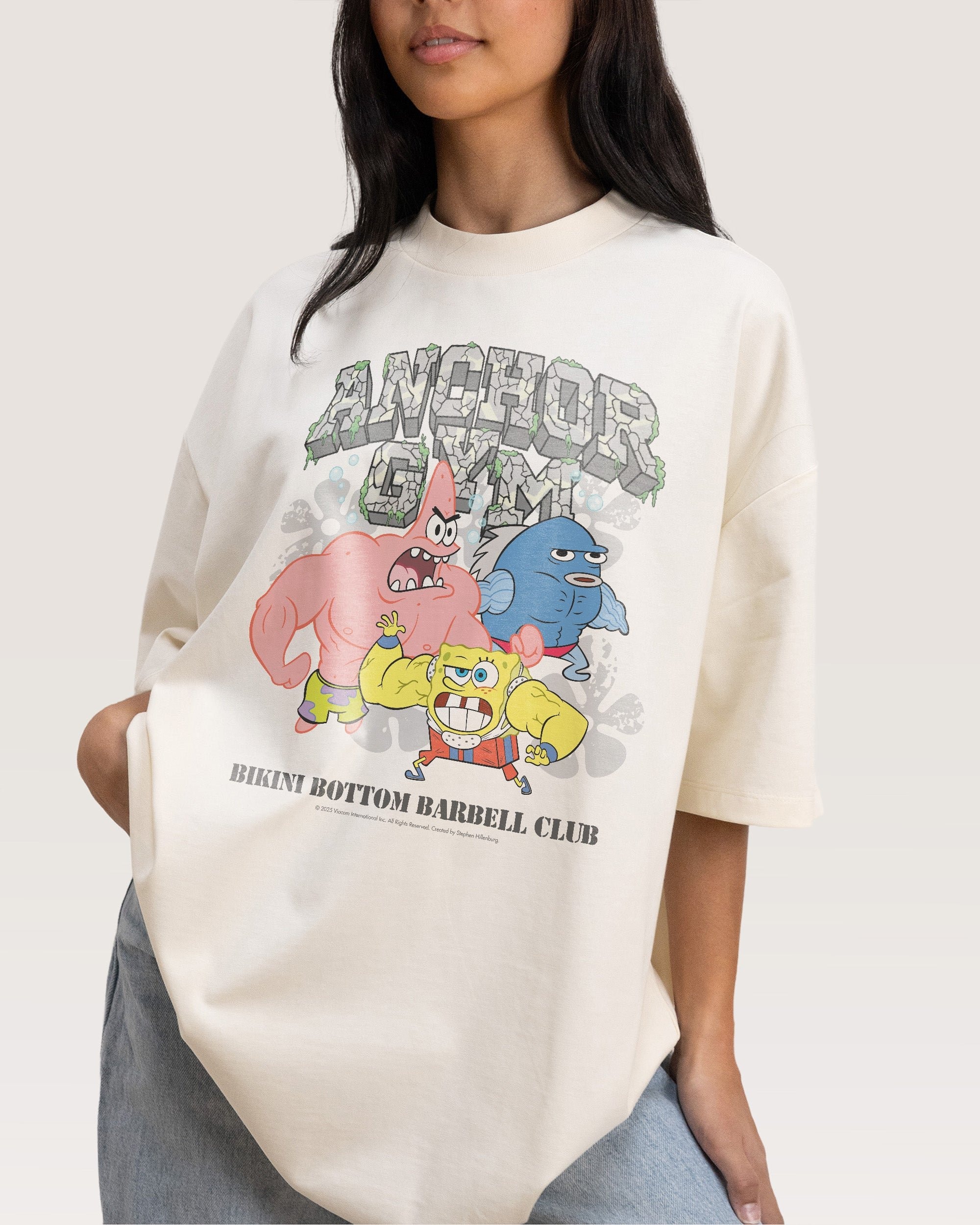 SpongeBob Gym Oversized Graphic Tee - Unisex 100% Combed Cotton Heavyweight