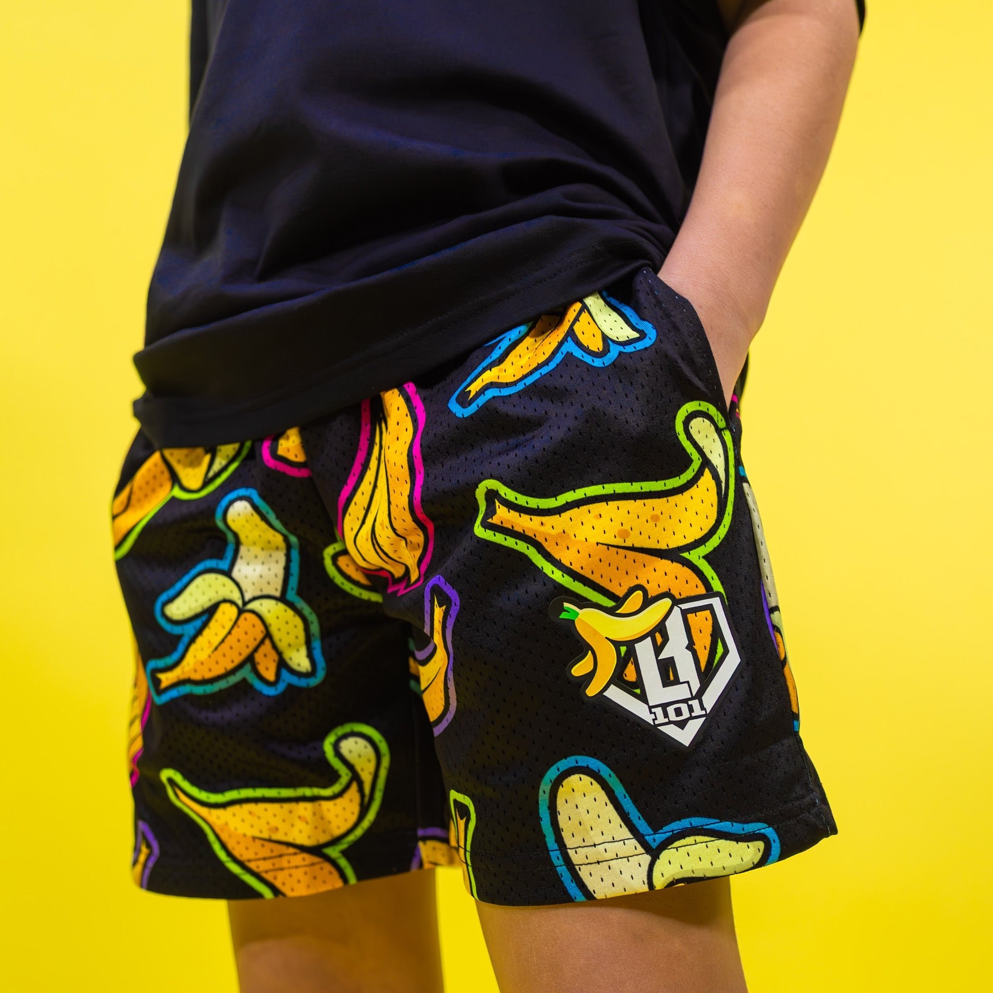 Banana Shorts - Neon Mesh Baseball Lifestyle Print with Pockets