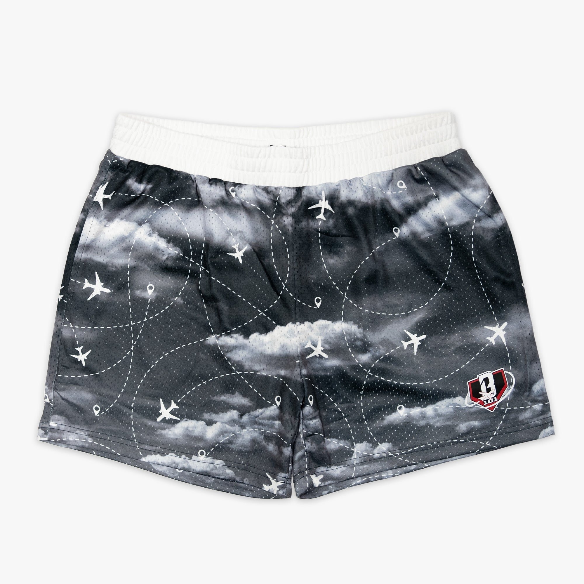 Flight Map Shorts - Red Eye Black White Athletic Mesh 5" Inseam Mens