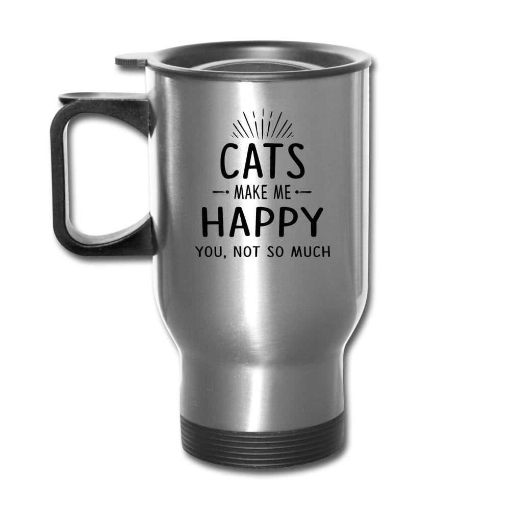 Cats Make Me Happy 14 oz Stainless Steel Travel Mug for Vet Techs and Pet Owners