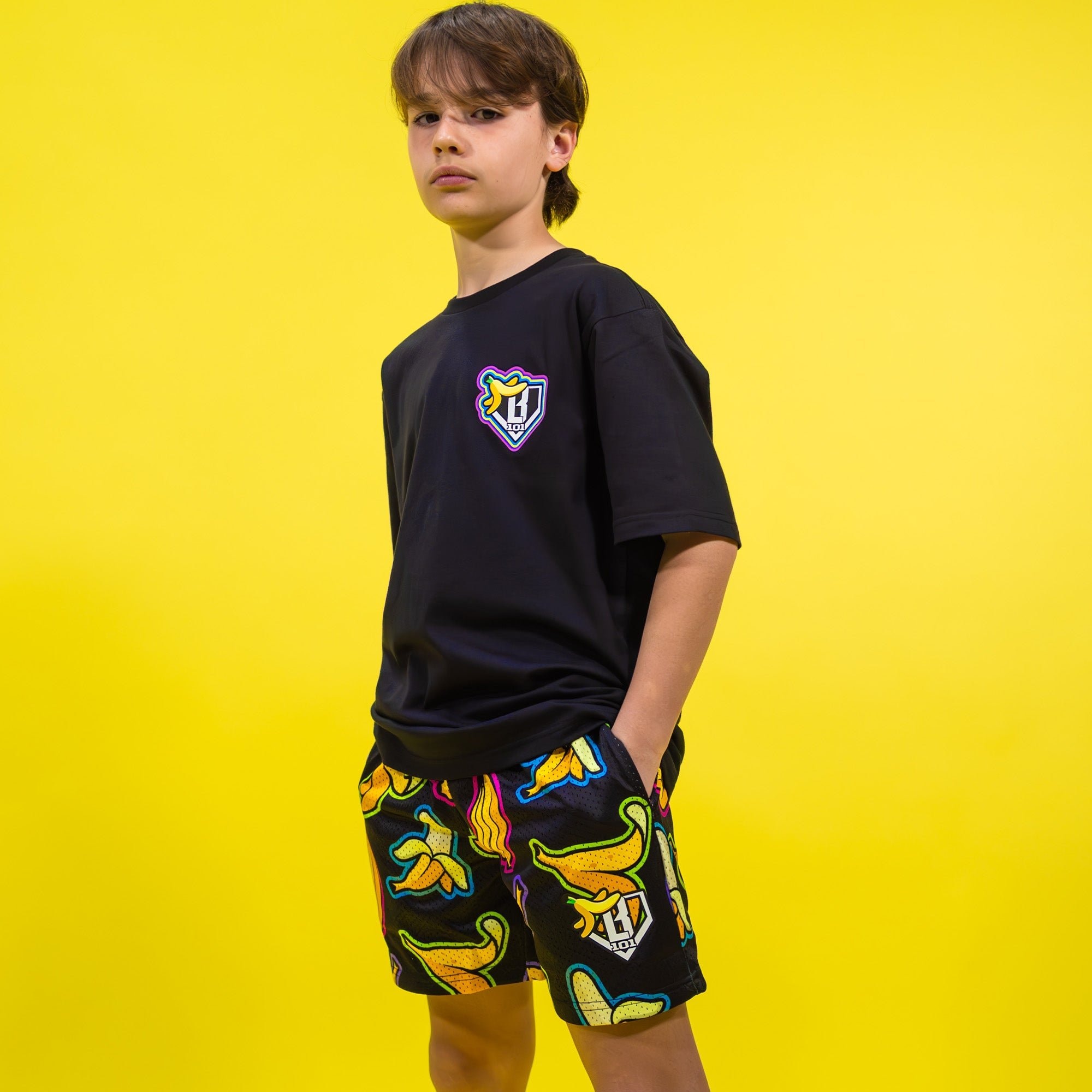 Banana Shorts - Neon Mesh Baseball Lifestyle Print with Pockets