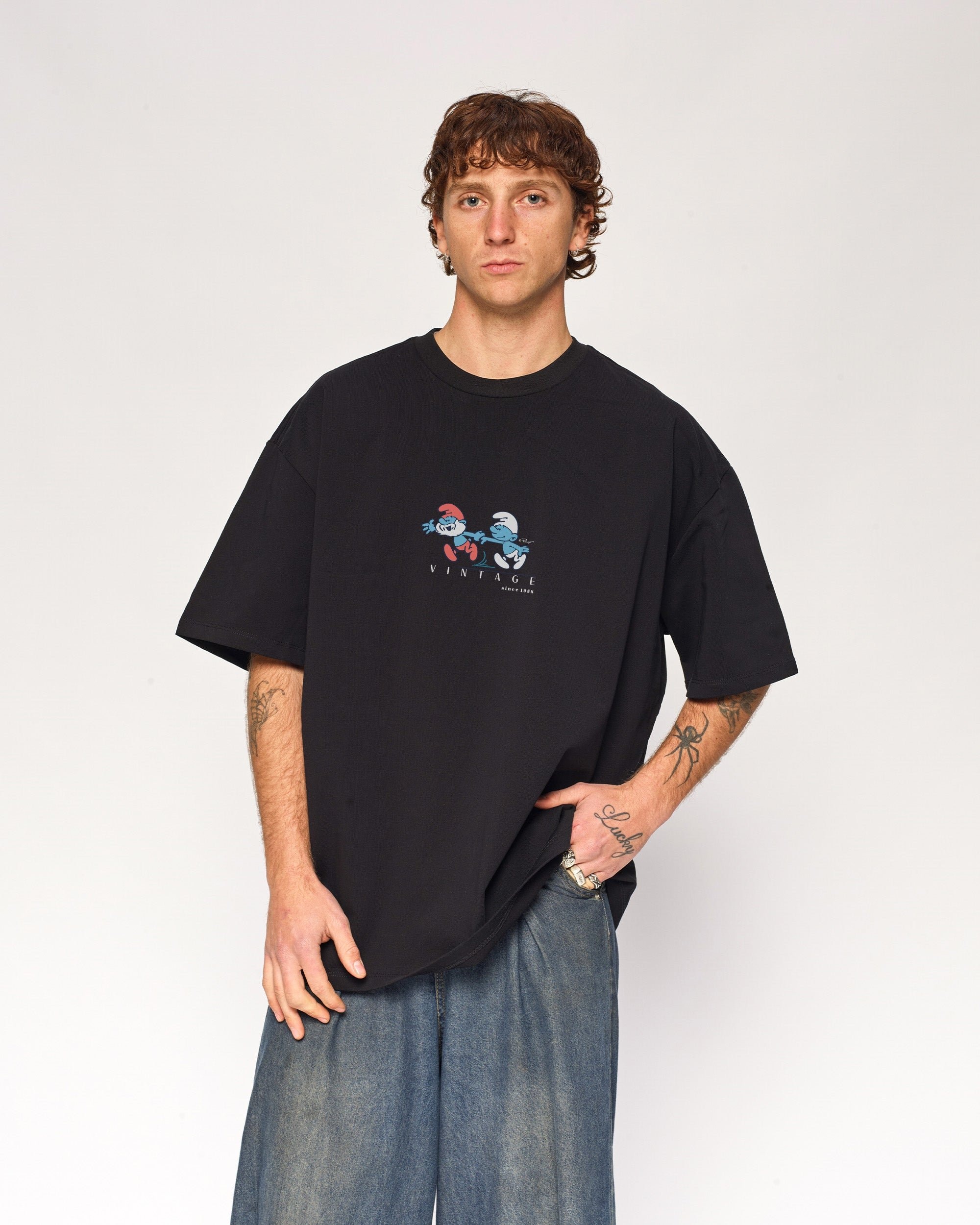 Call Me Papa Oversized Smurfs Graphic Tee - Unisex 90s Boxy Fit 100% Combed Cotton