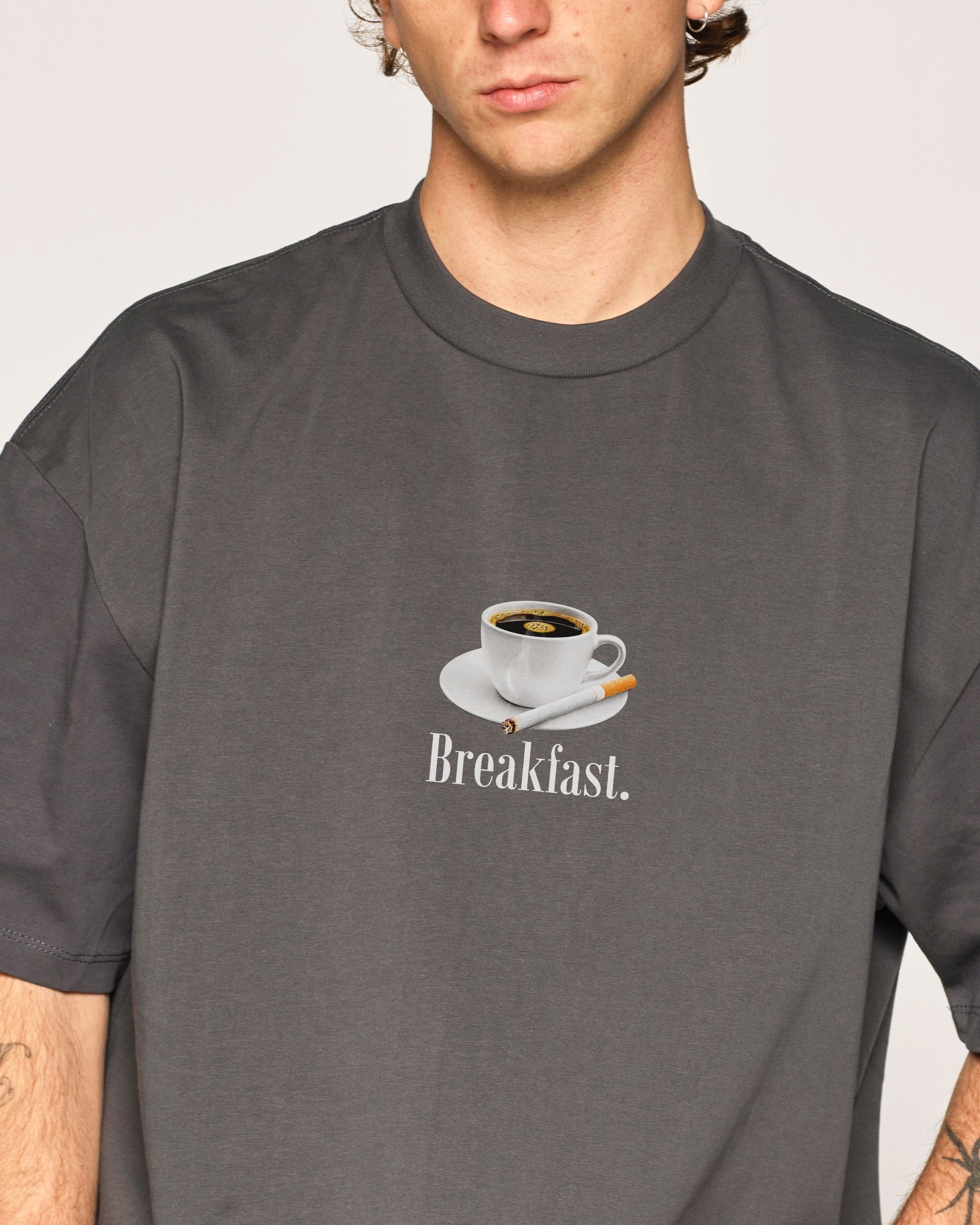 Breakfast Coffee Oversized Graphic Tee - Threadheads Unisex 90s Boxy Fit Cotton T-Shirt