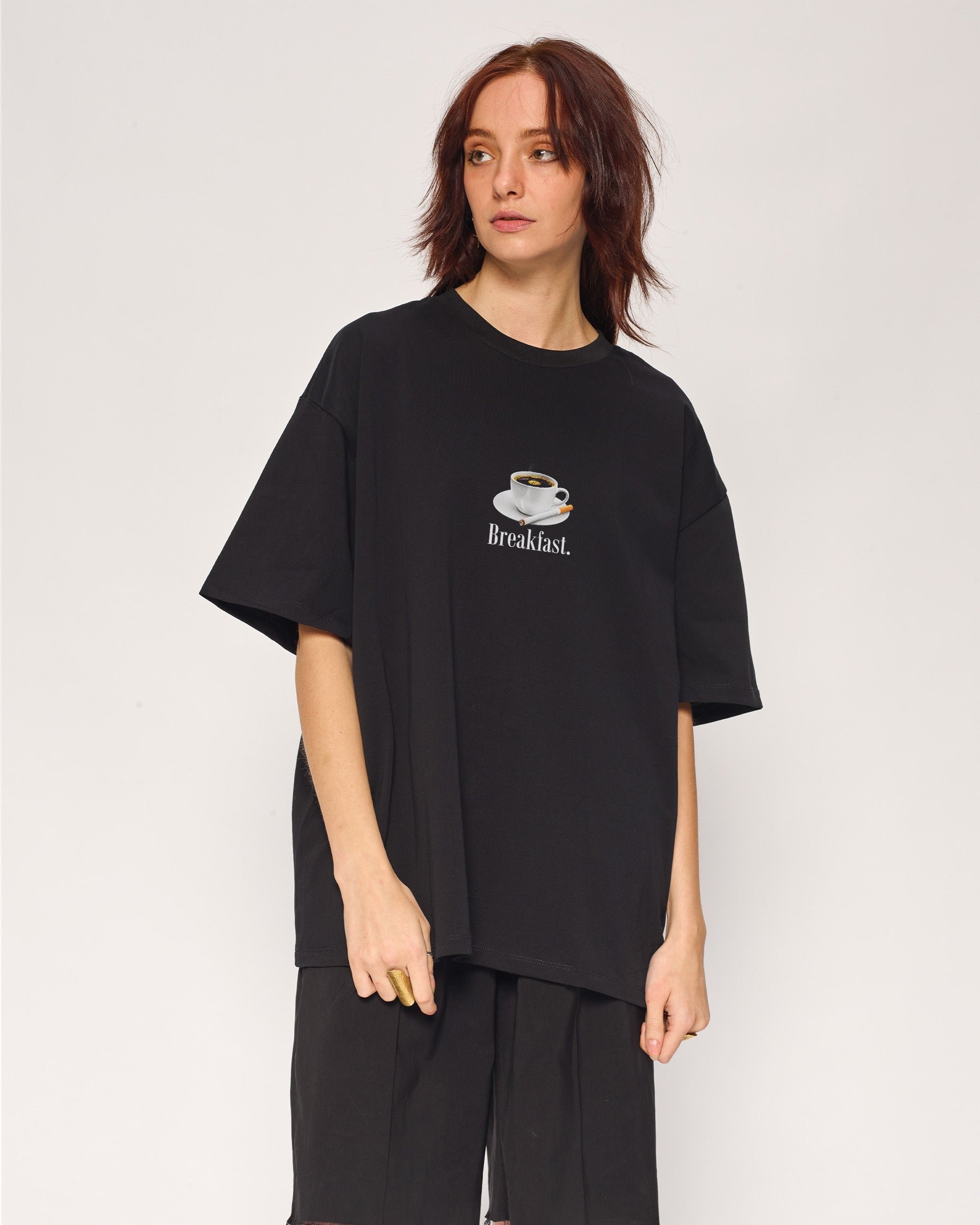 Breakfast Coffee Oversized Graphic Tee - Threadheads Unisex 90s Boxy Fit Cotton T-Shirt