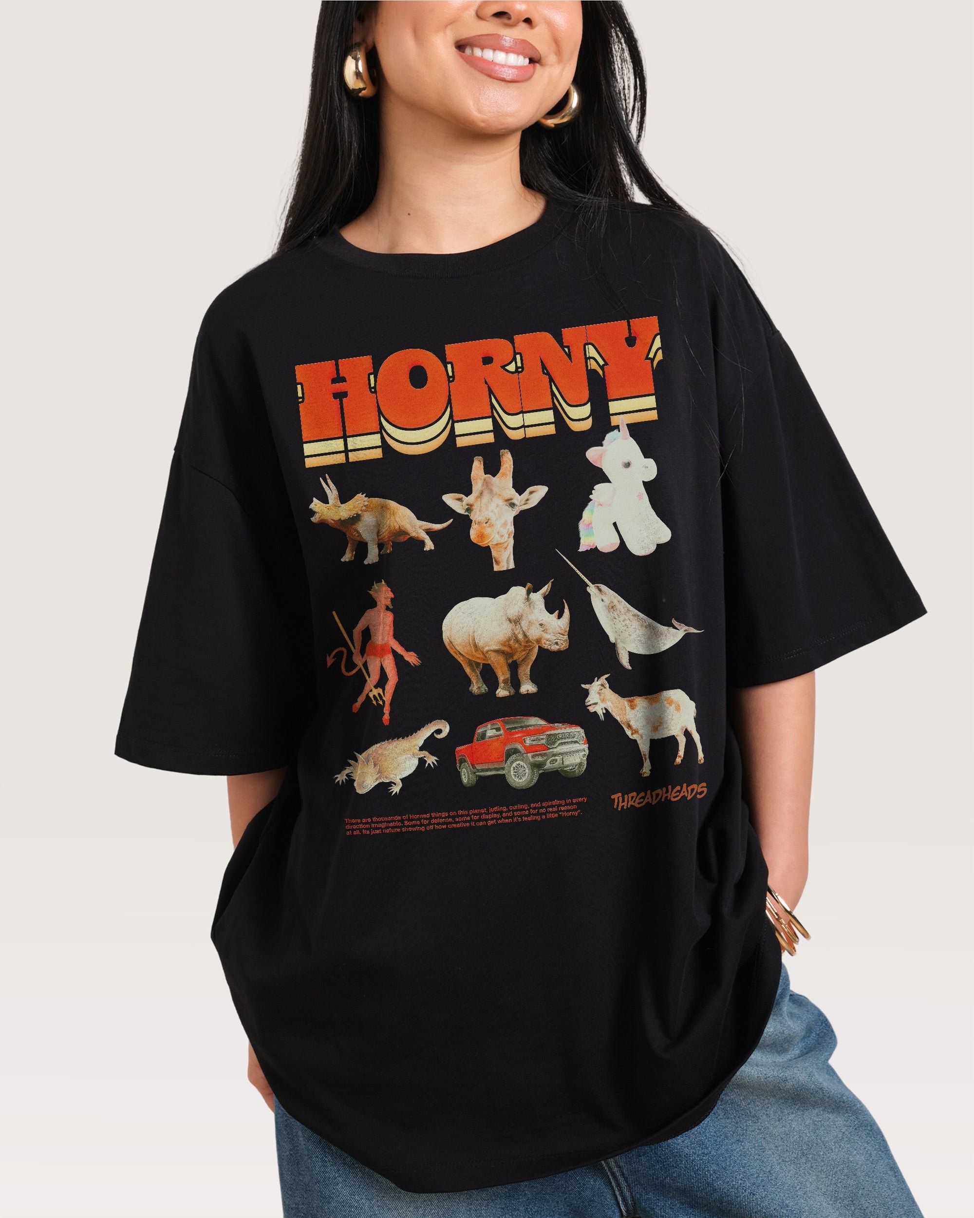 Horny Things Oversized Graphic Tee - Unisex 90s Boxy Fit 100% Combed Cotton