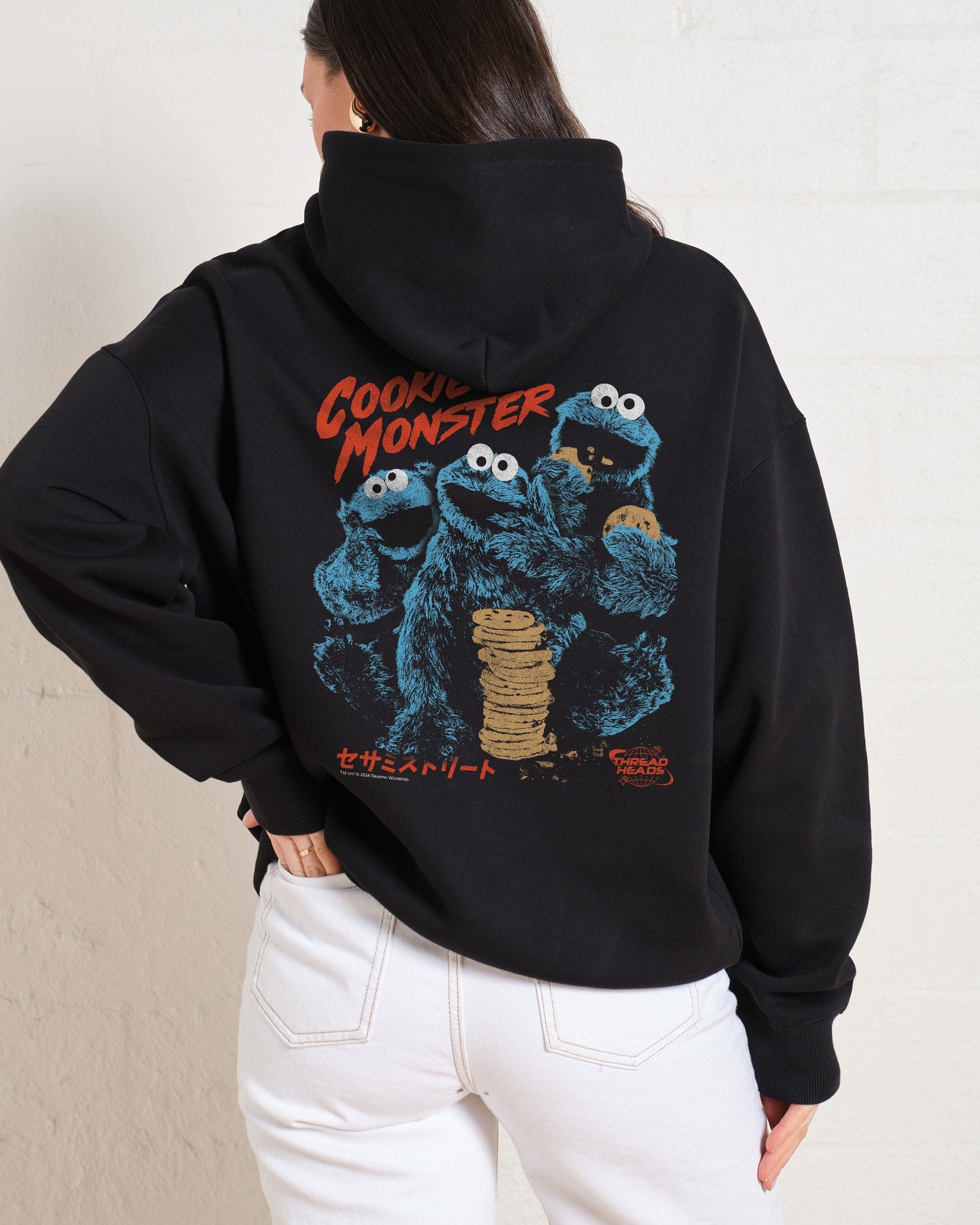 Cookie Kaiju Front and Back Hoodie Sesame Street Unisex 90s Boxy Fit