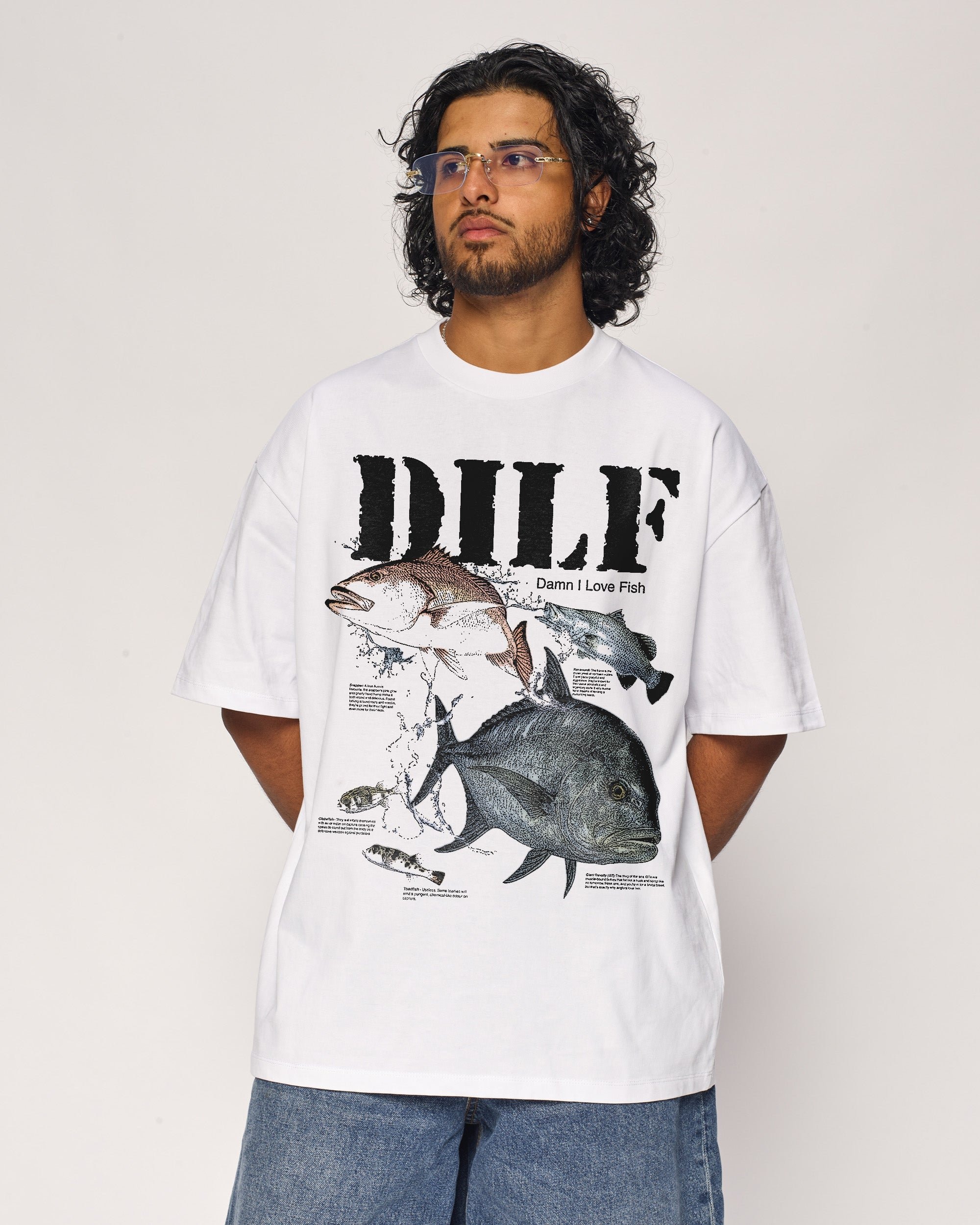 Damn I Love Fish Oversized Graphic Tee - Unisex 100% Combed Cotton 275gsm