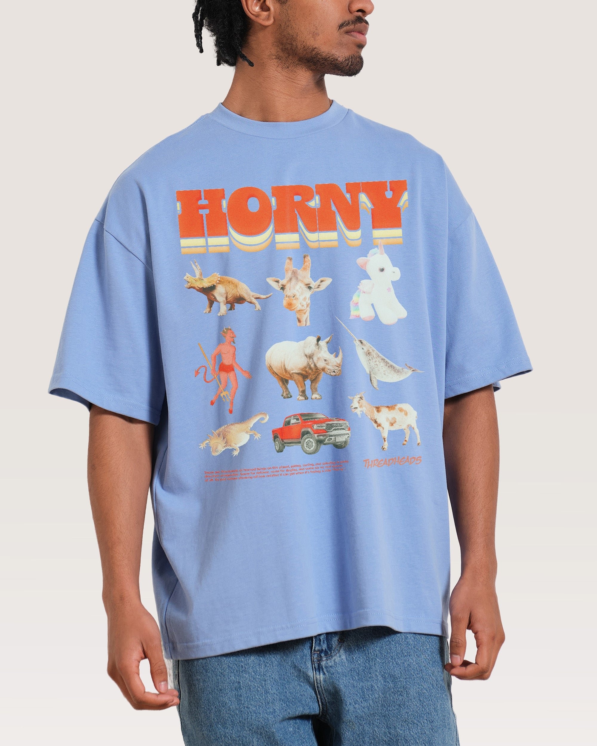 Horny Things Oversized Graphic Tee - Unisex 90s Boxy Fit 100% Combed Cotton
